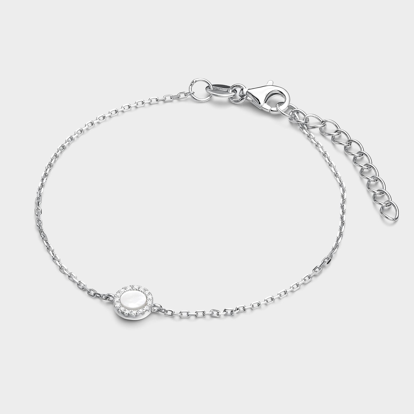 Pulsera círculo pequeño madre perla y circonitas blancas