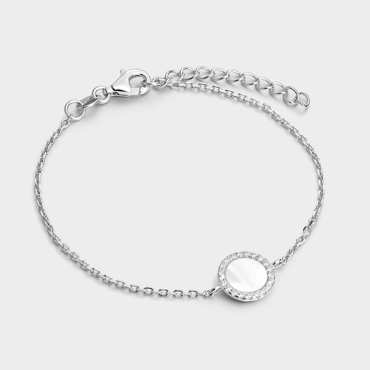 Pulsera círculo grande madre perla y circonitas blancas