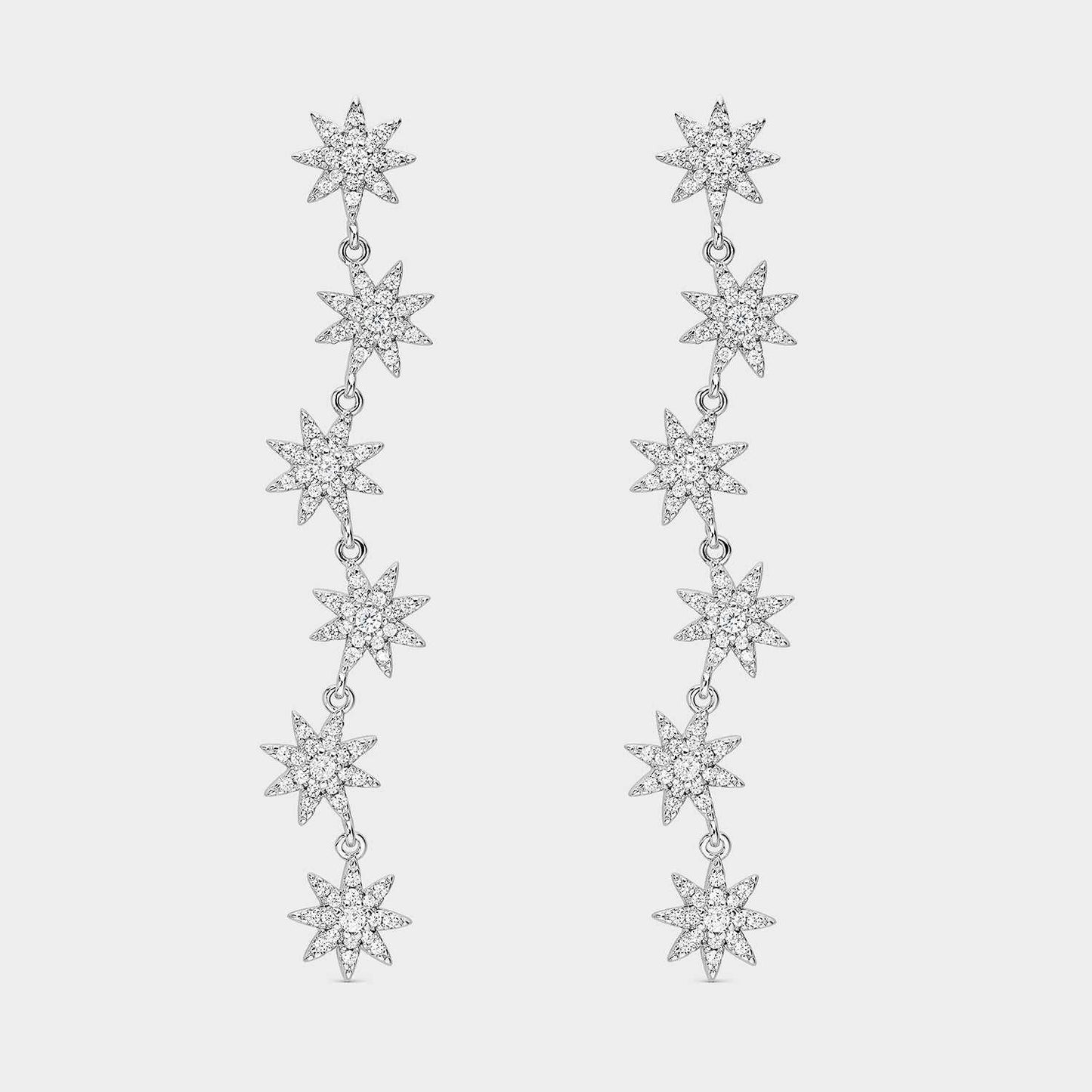 Silver and zircon flower earrings