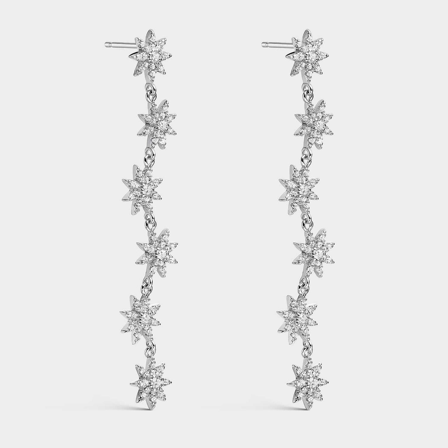 Silver and zircon flower earrings