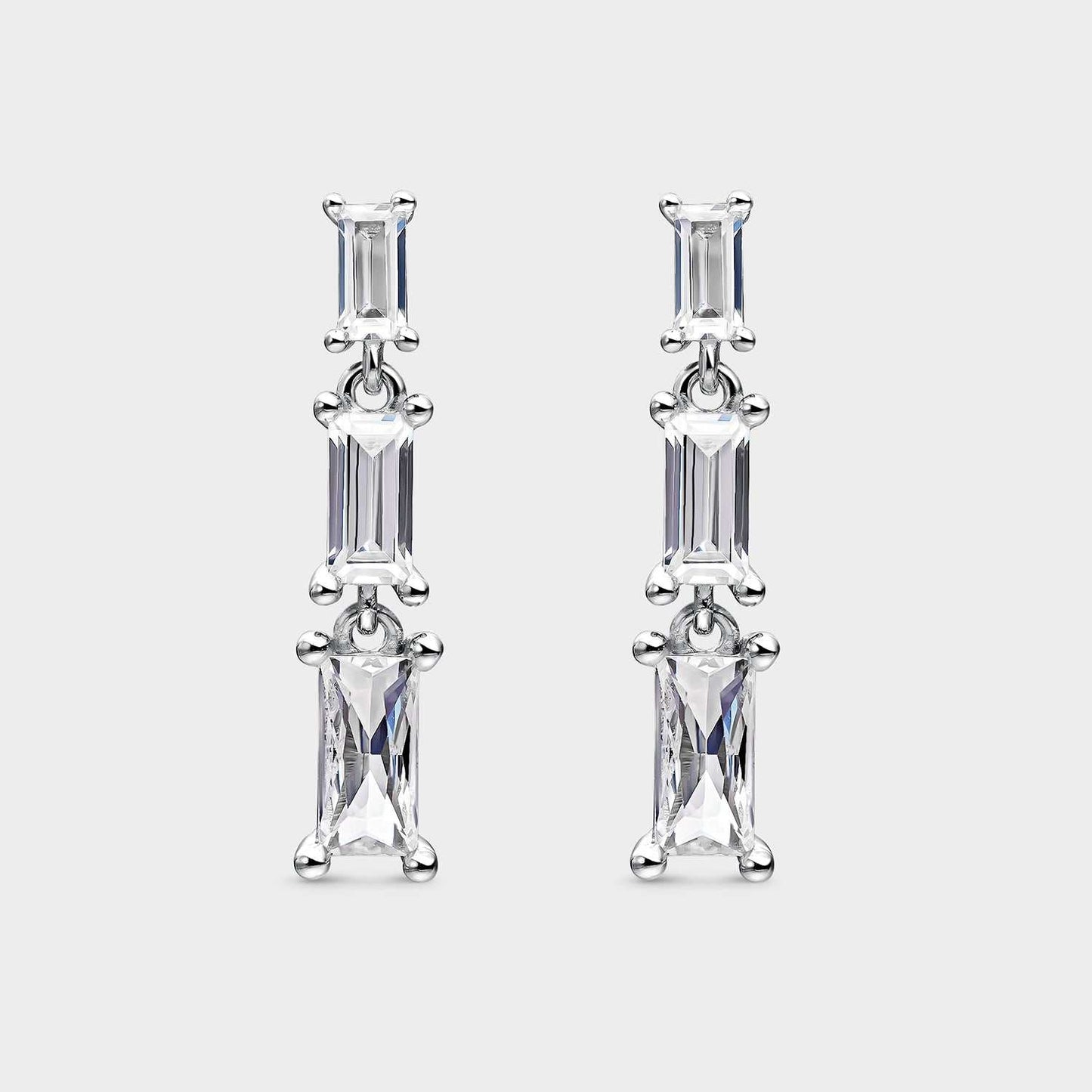 Pendientes plata y circonitas blancas rectangular