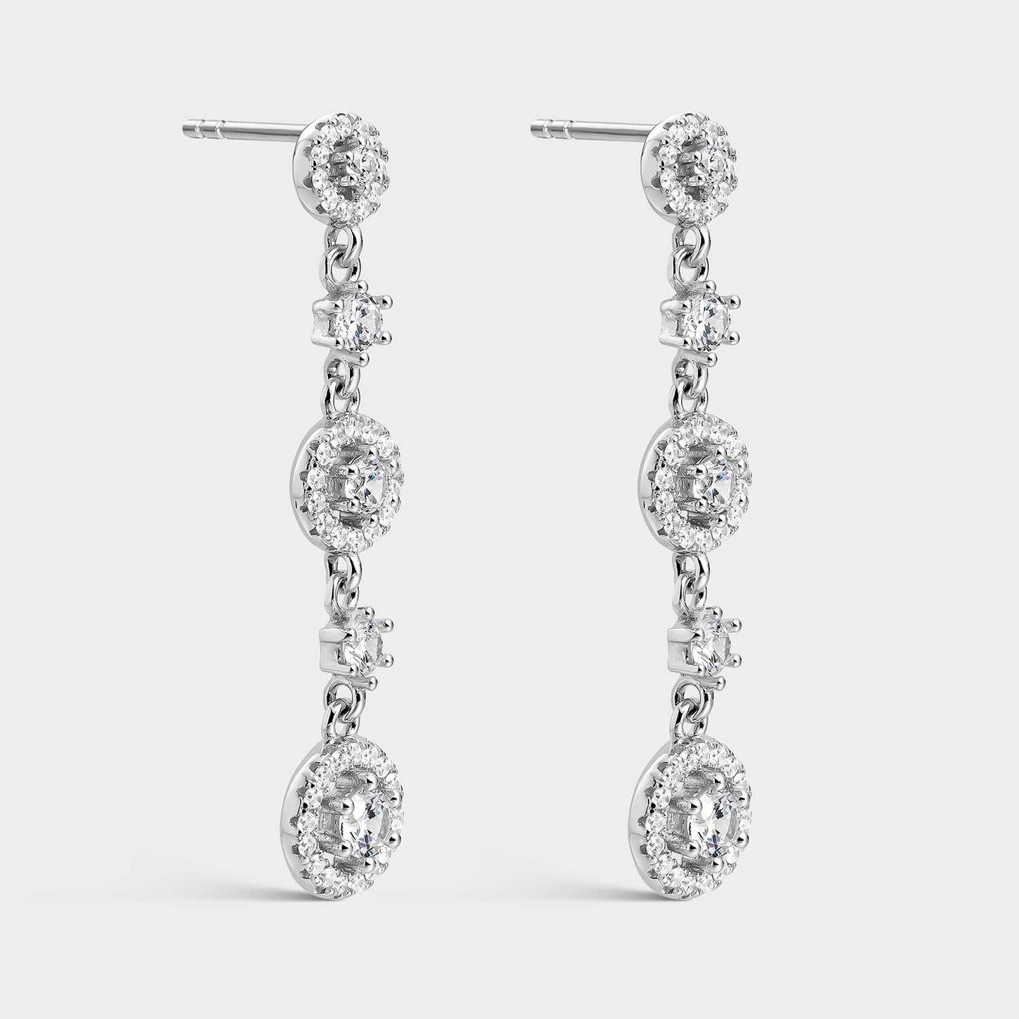 Lange Ohrringe aus Silber und runden Zirkonia