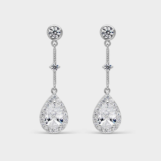 Pendientes de plata ovales y circonitas blancas