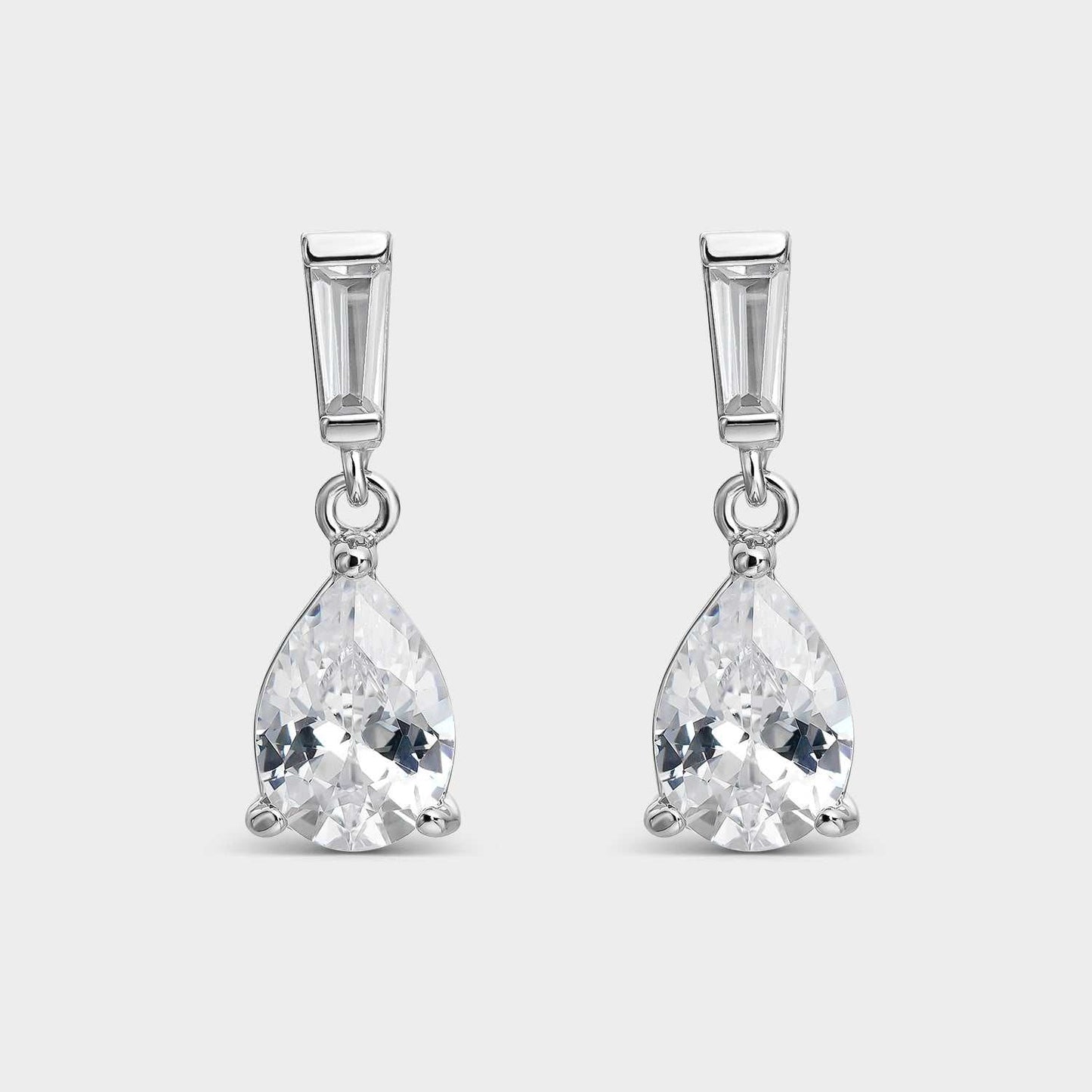 White zirconia teardrop silver earrings