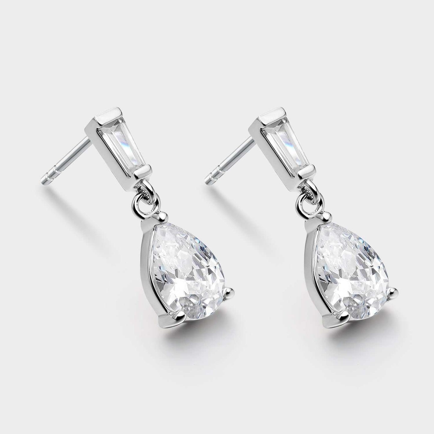 White zirconia teardrop silver earrings