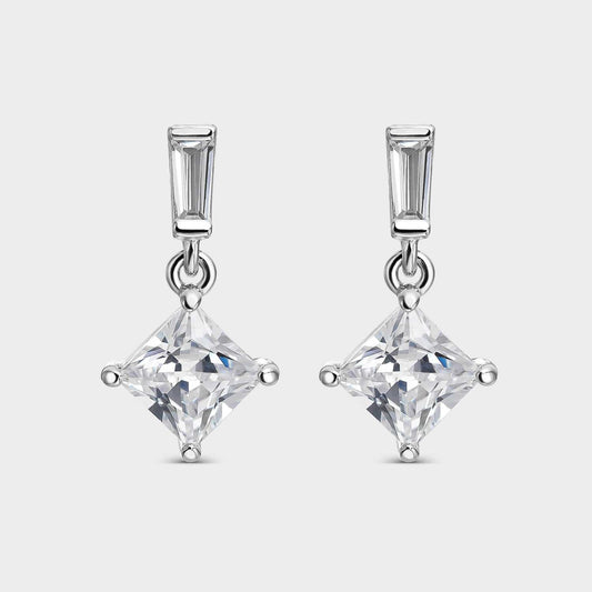 Pendientes plata rombo circonita blanca