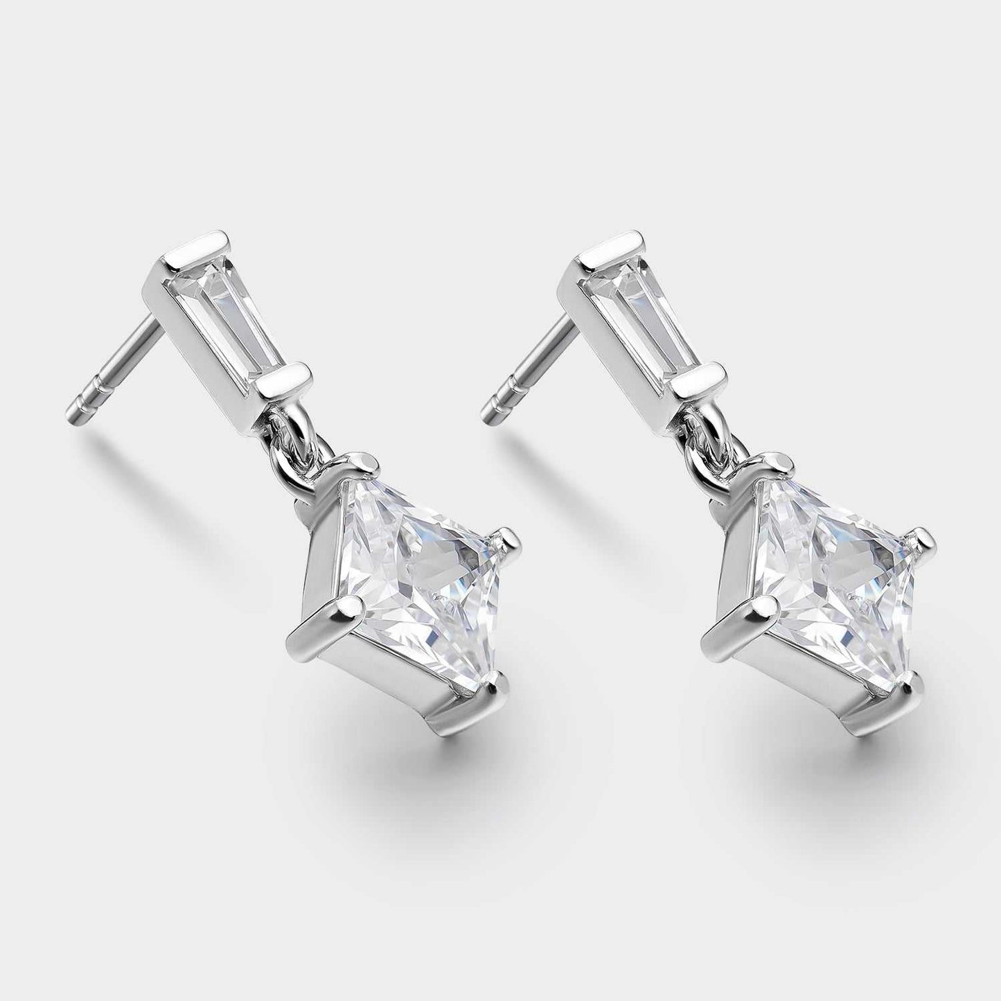Pendientes plata rombo circonita blanca