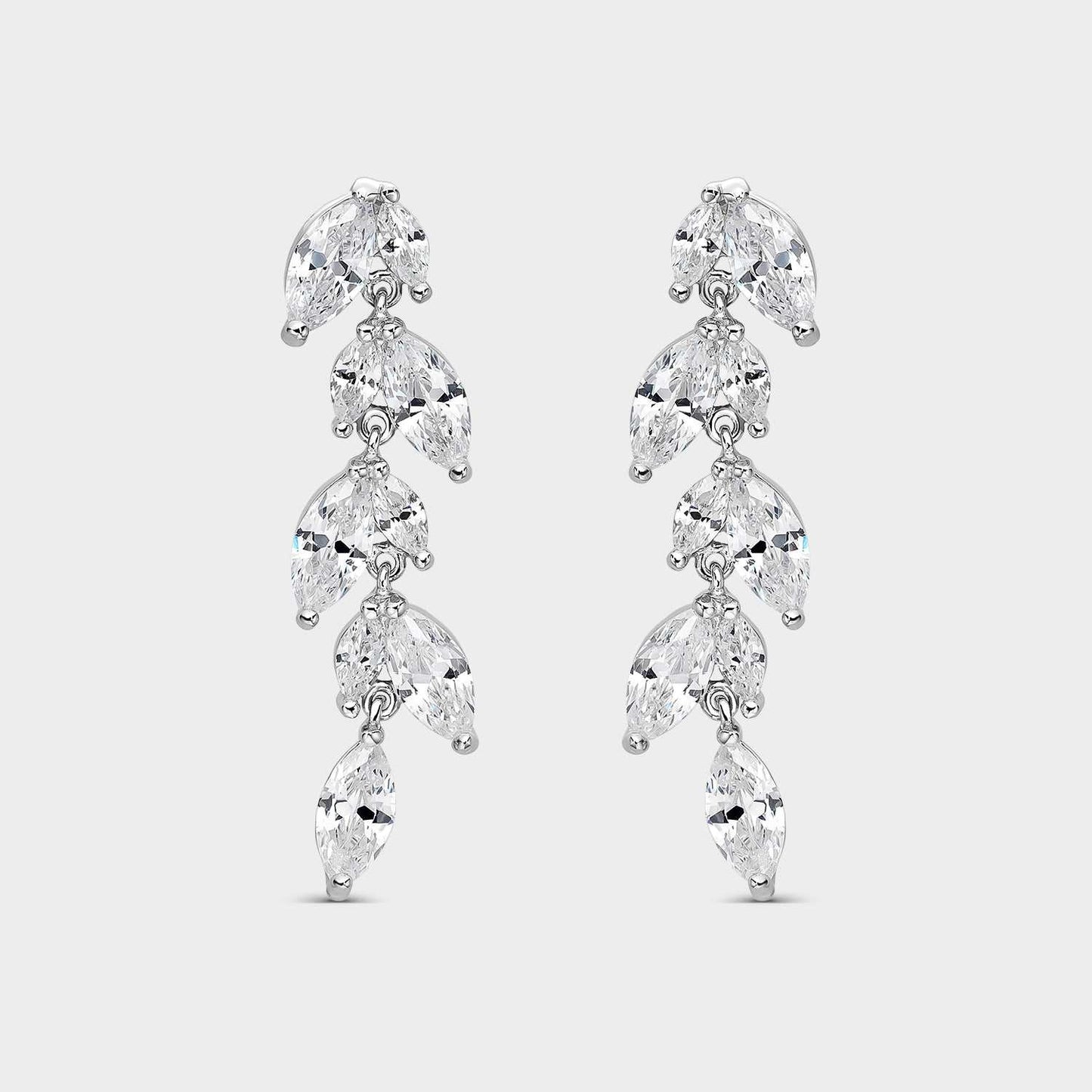 Pendientes plata larga cascada hojas