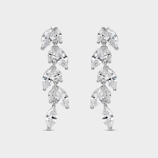 Pendientes plata larga cascada hojas