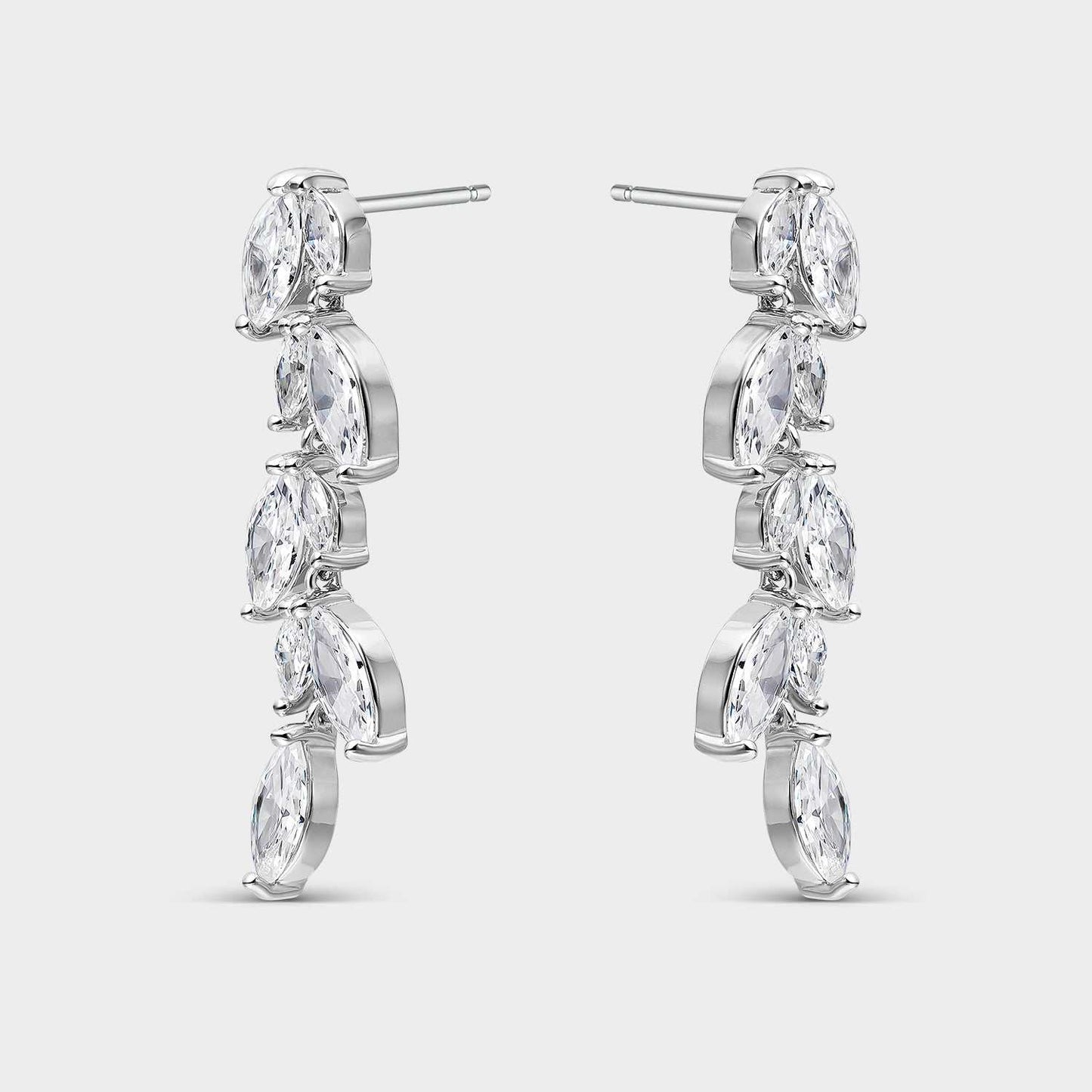 Pendientes plata larga cascada hojas
