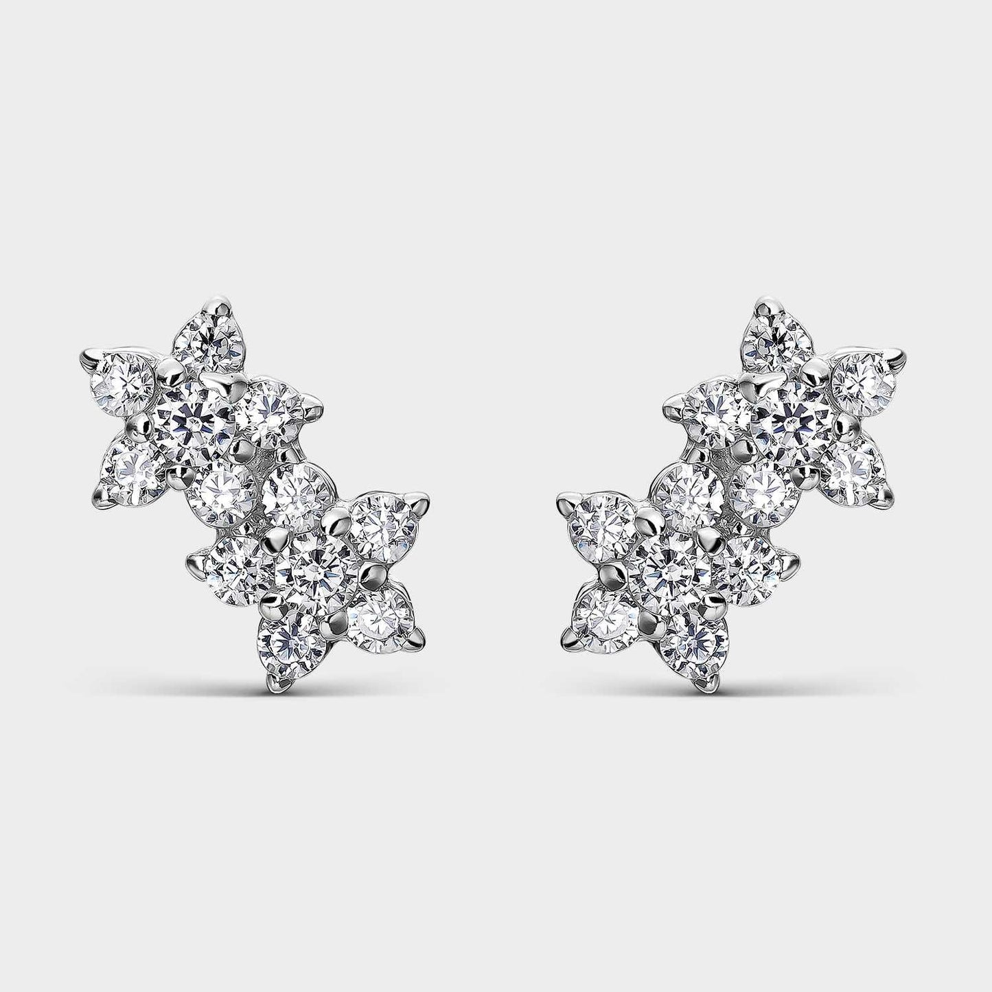 Pendientes Dos Flores Plata con Circonitas