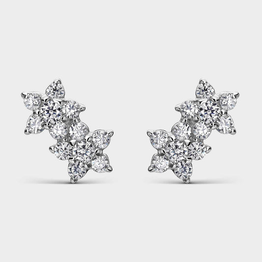 Pendientes Dos Flores Plata con Circonitas