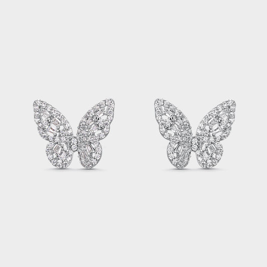 PENDIENTES DE PLATA CON FORMA DE MARIPOSAS DE ALAS ALARGADAS CON CIRCONITAS BLANCAS