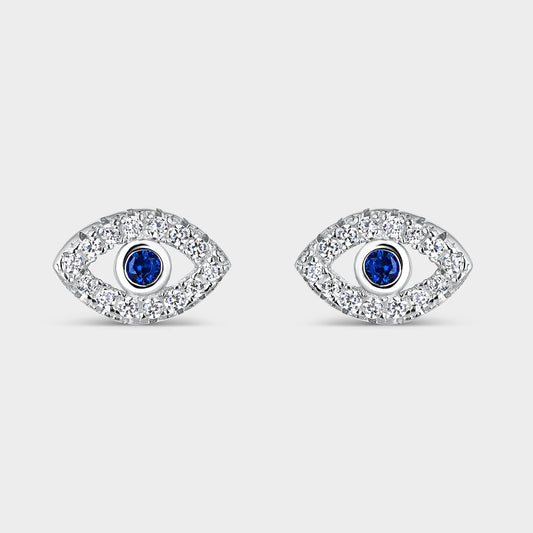 PENDIENTES DE PLATA OJOS TURCOS CON CIRCONITAS BLANCAS