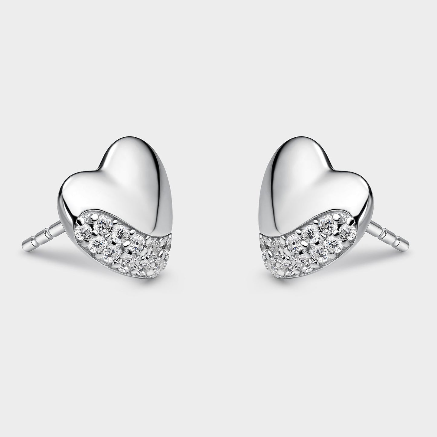 Pendientes plata corazones con circonitas pavé blancas