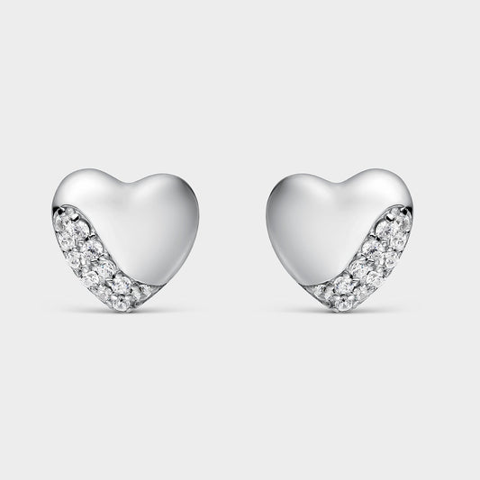 Pendientes plata corazones con circonitas pavé blancas