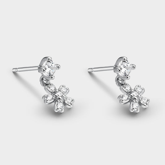 Pendientes de plata con flores colgantes de circonitas