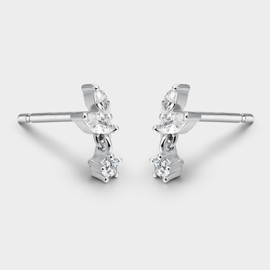 Pendientes de plata y circonitas hojitas colgantes