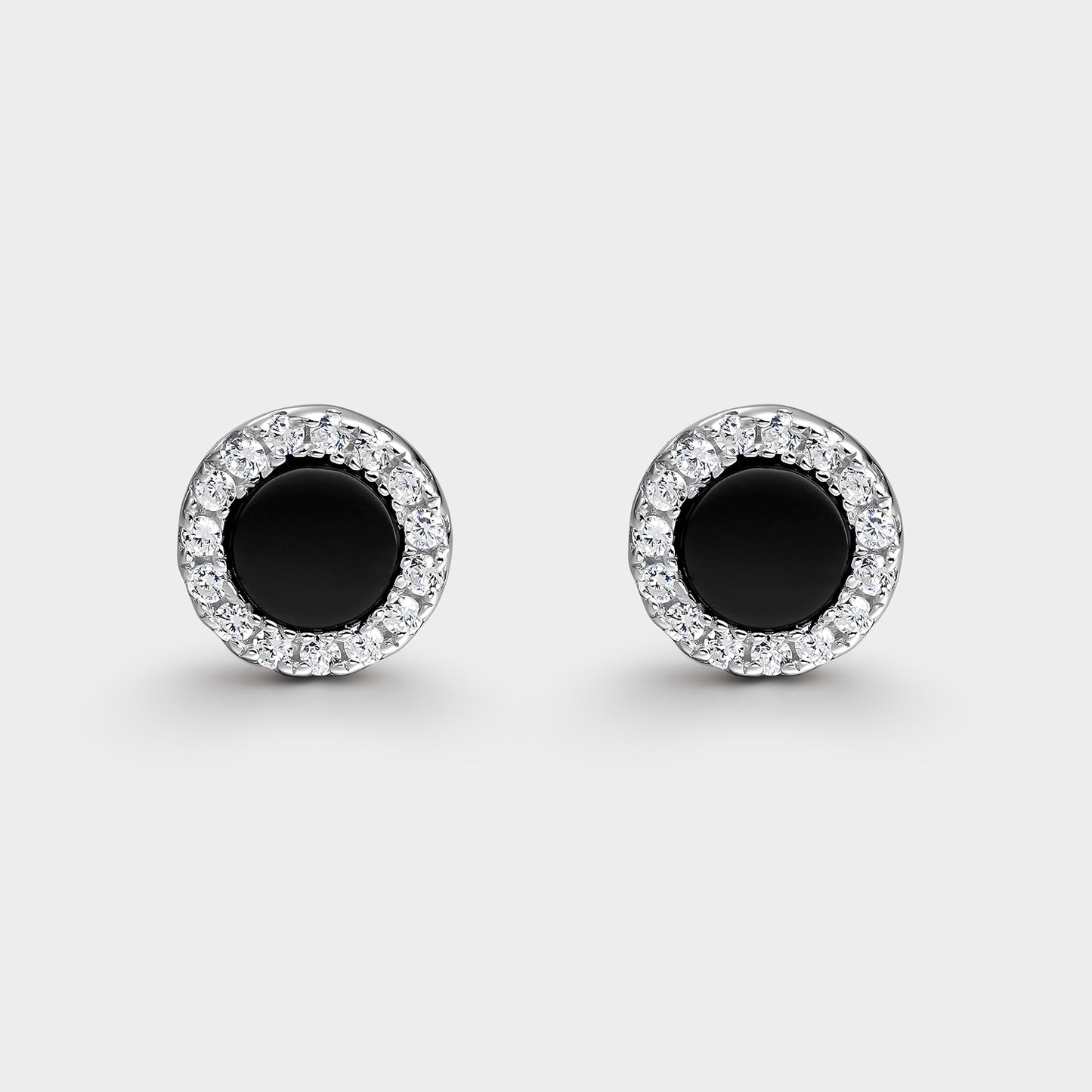 Pendientes círculo pequeño ónix y circonitas blancas