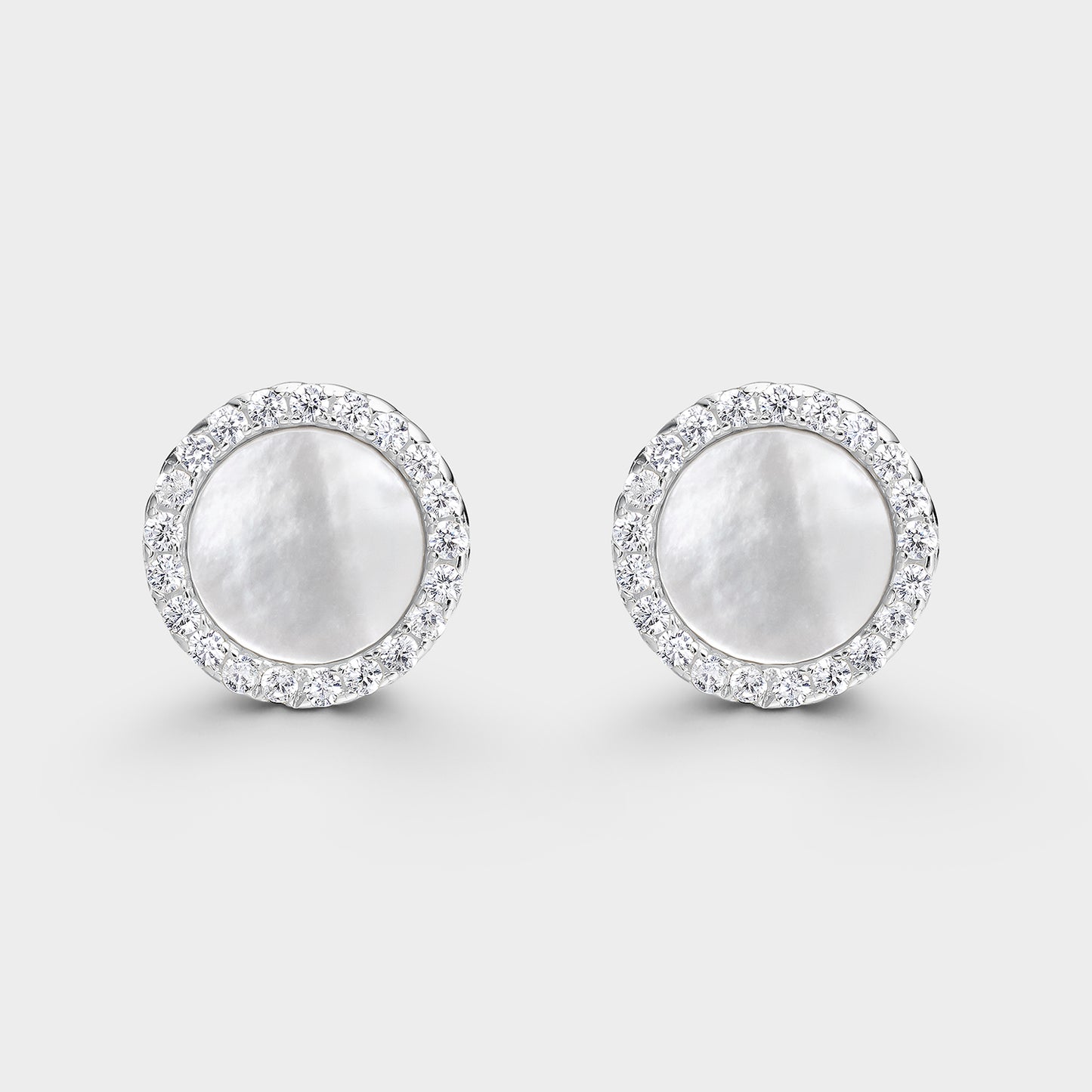 Pendientes círculo grande madre perla y circonitas blancas