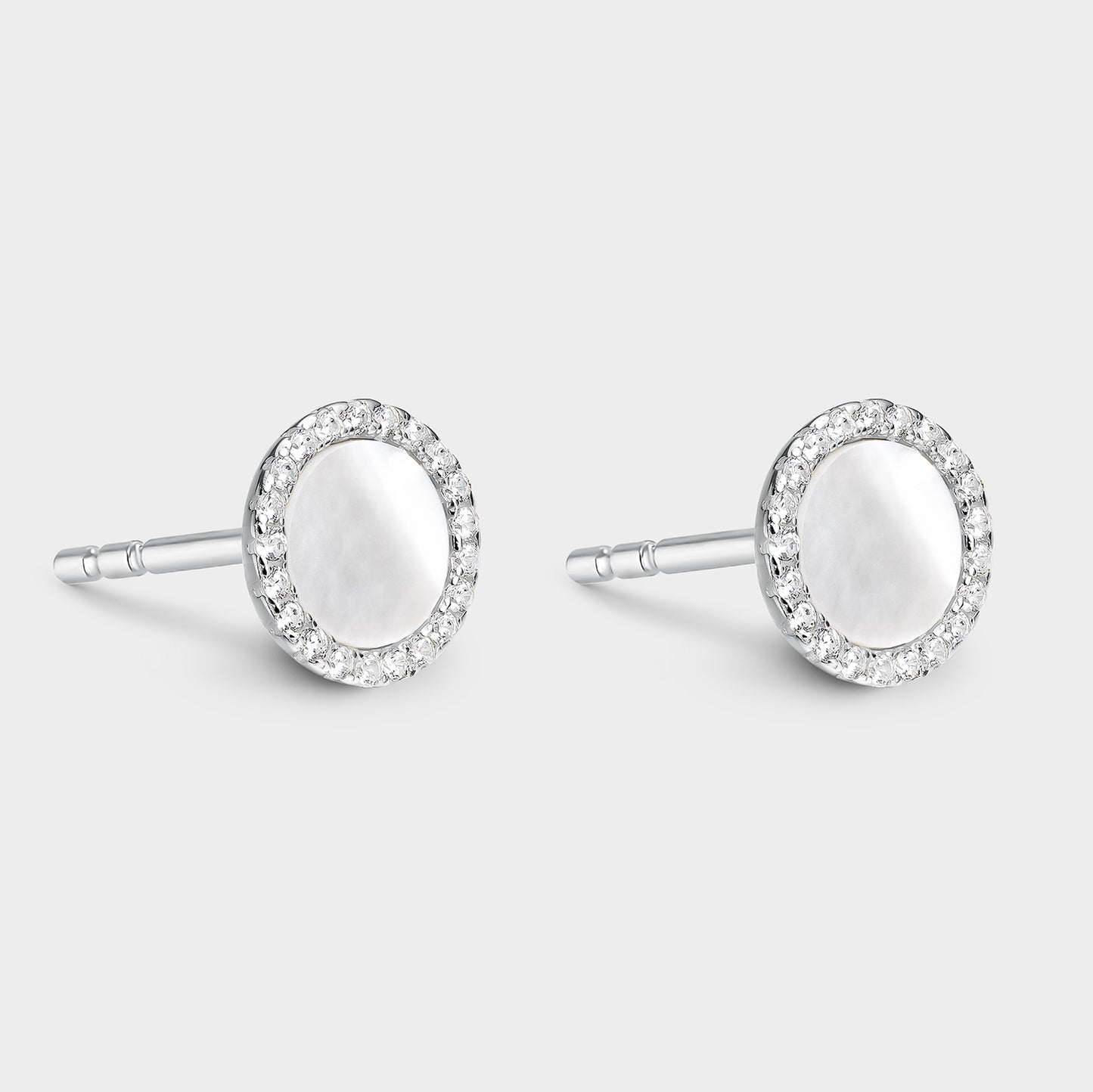 Pendientes círculo grande madre perla y circonitas blancas