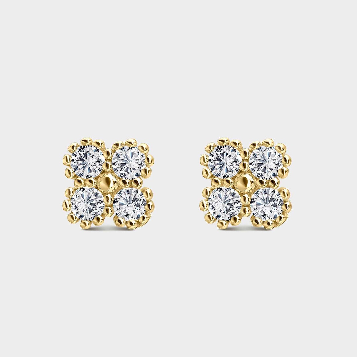 Silver Flower Earrings with Zircons
