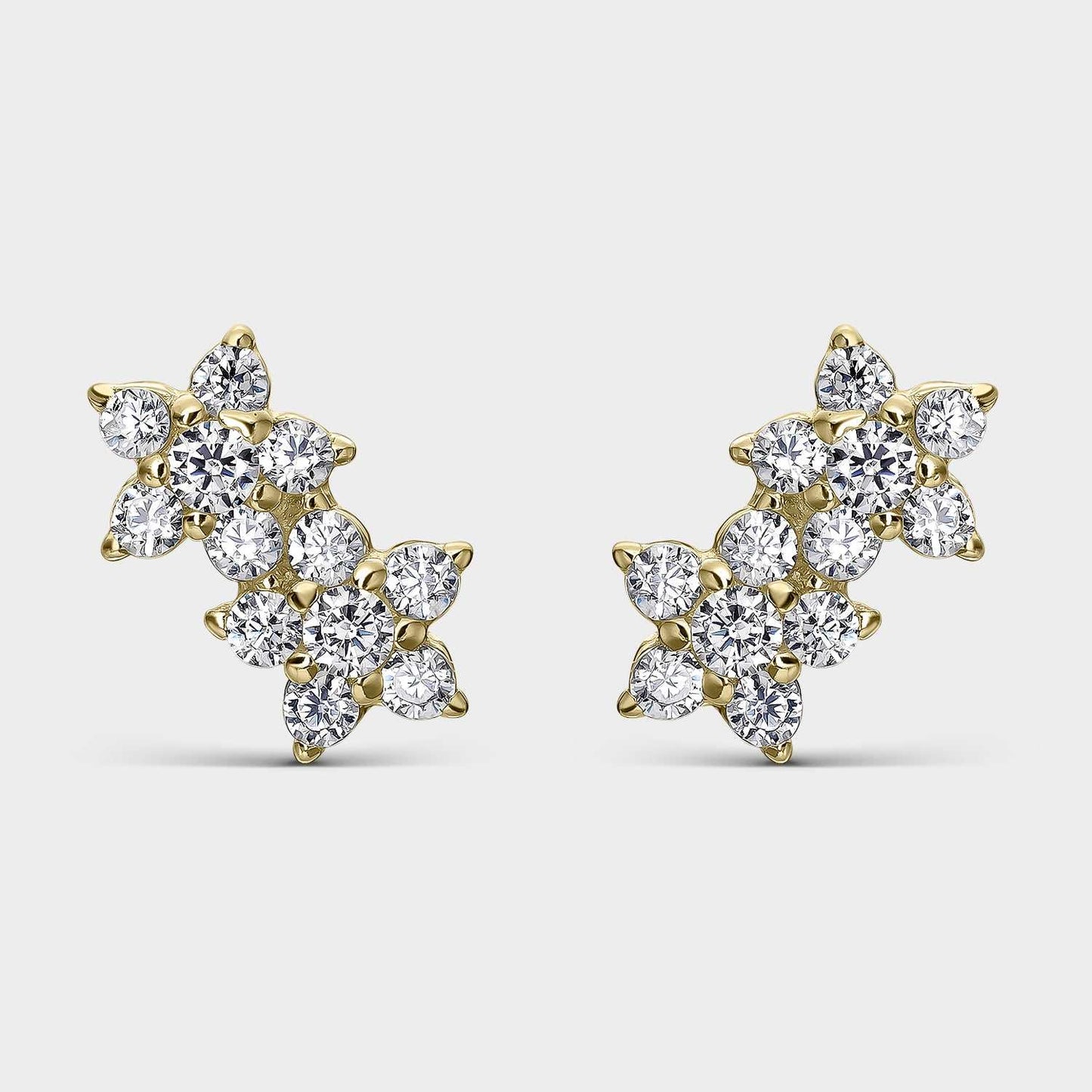 Flower Earrings Silver Gold Zircons