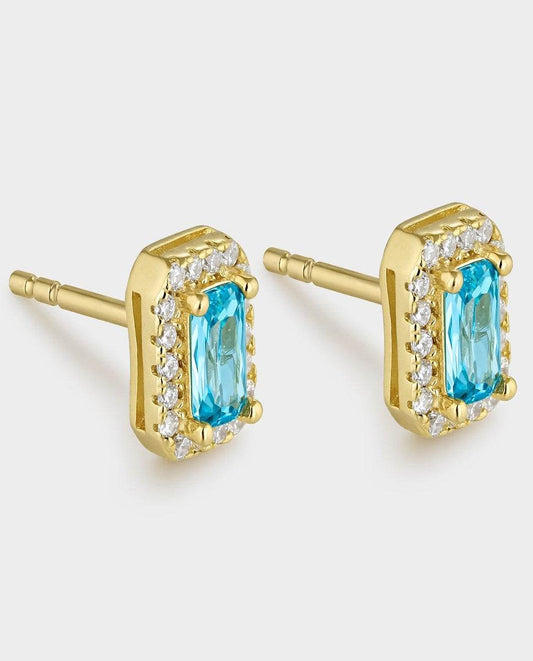 18K gold aquamarine blue zircon earrings