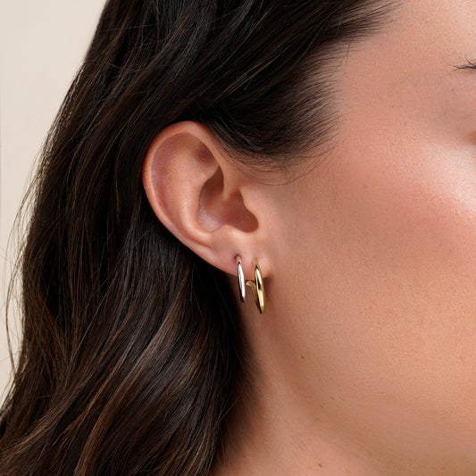 Pendientes de plata bicolor dobles asimétricos 30mm