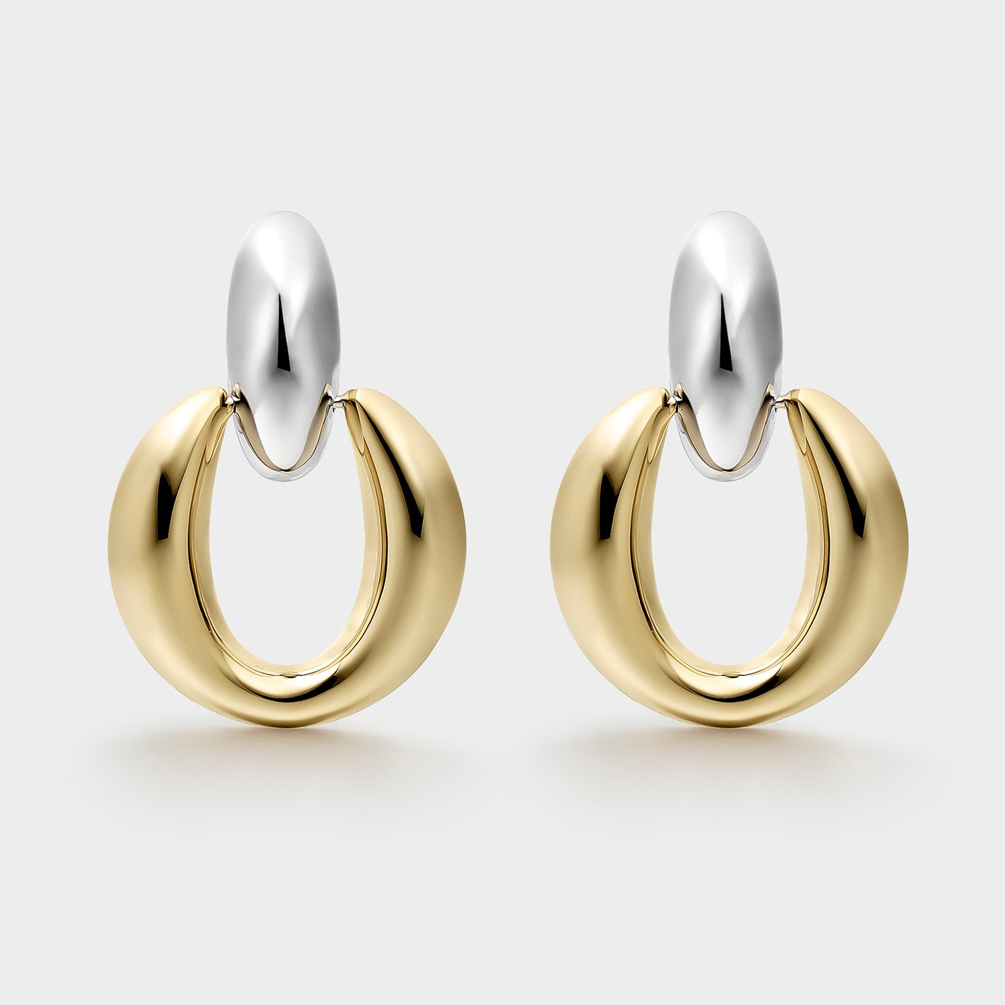Pendientes de plata bicolor dobles ovalados 24mm