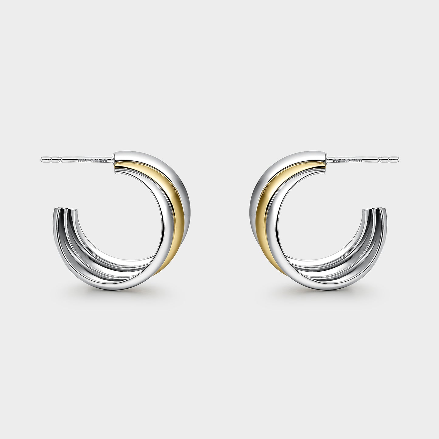 Pendientes de plata bicolor triples 21mm