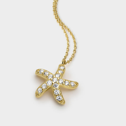 Collar plata bañada en oro con circonitas estrella de mar
