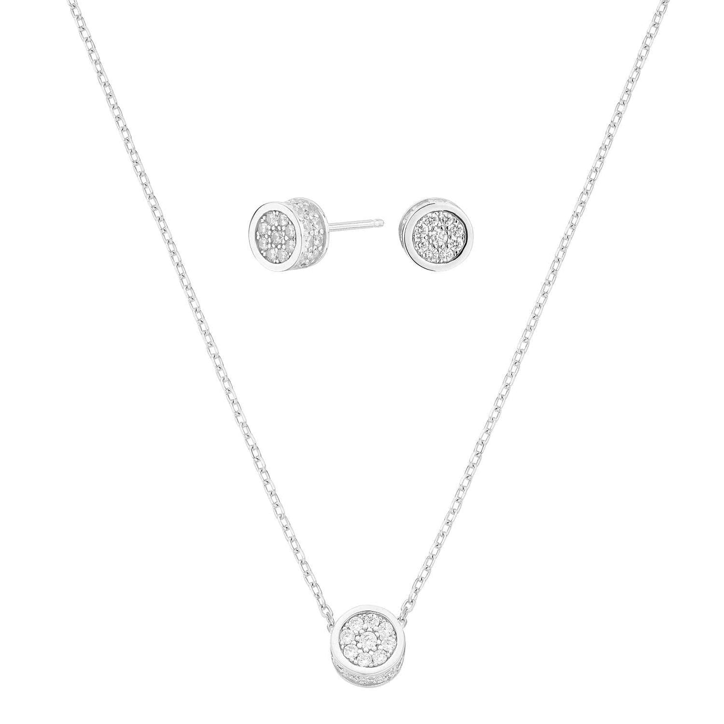 Set regalo círculo 3D de plata y circonitas