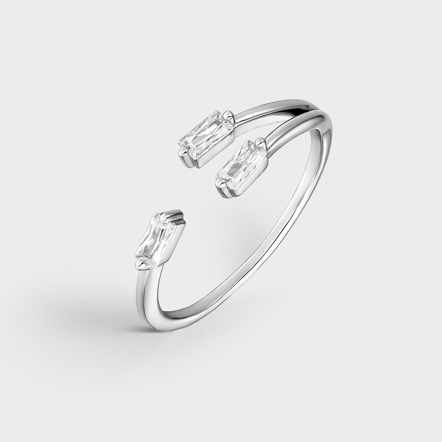 Anillo de plata abierto triple circonita