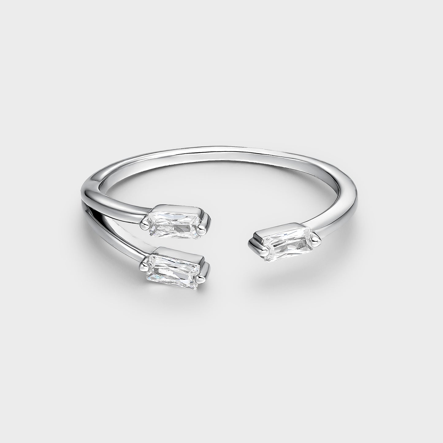 Anillo de plata abierto triple circonita
