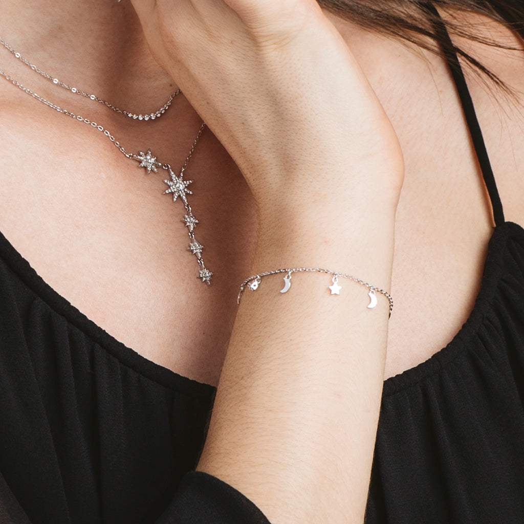 Pulsera de plata y circonitas lunas y estrellas