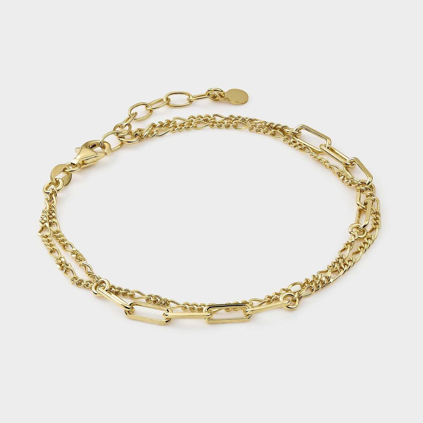 Pulsera de plata y oro con eslabones largos y rectangulares