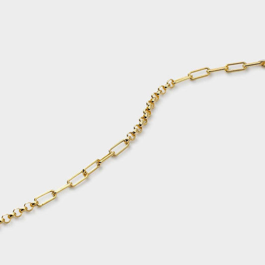 Pulsera bañooro amarillo eslabones redondos y rectangulares