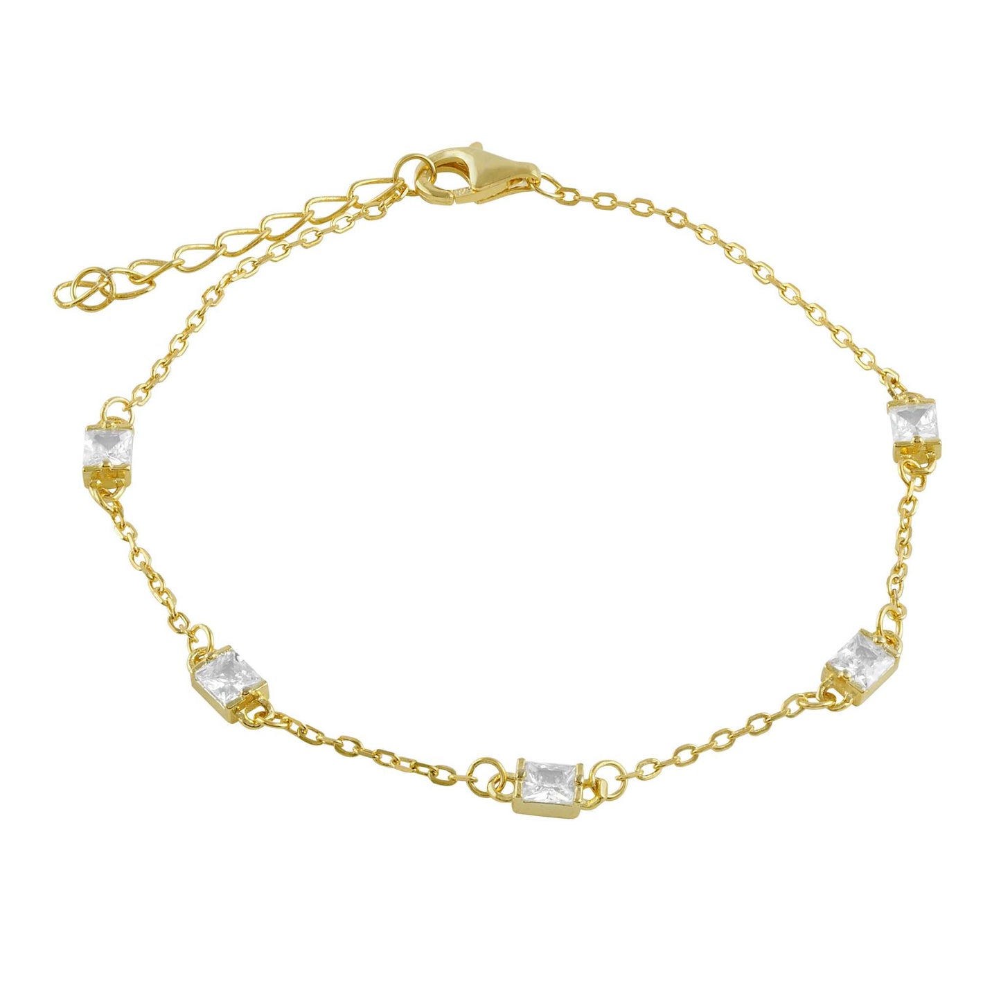 Pulsera de plata bañada en oro amarillo con circonitas rectangulares