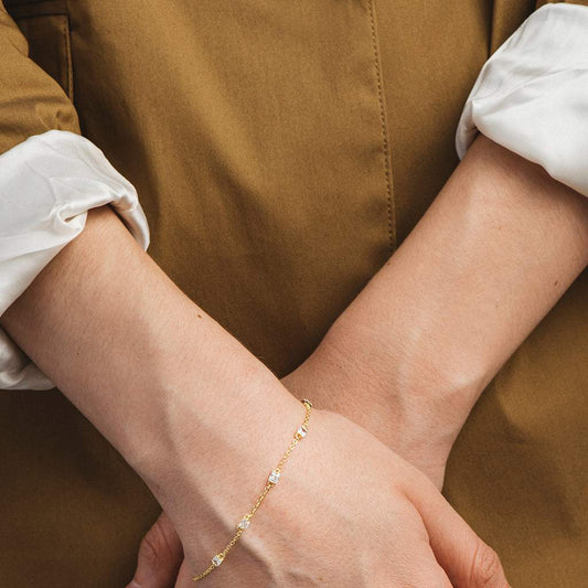 Pulsera baño oro 18k con circonitas rectangulares