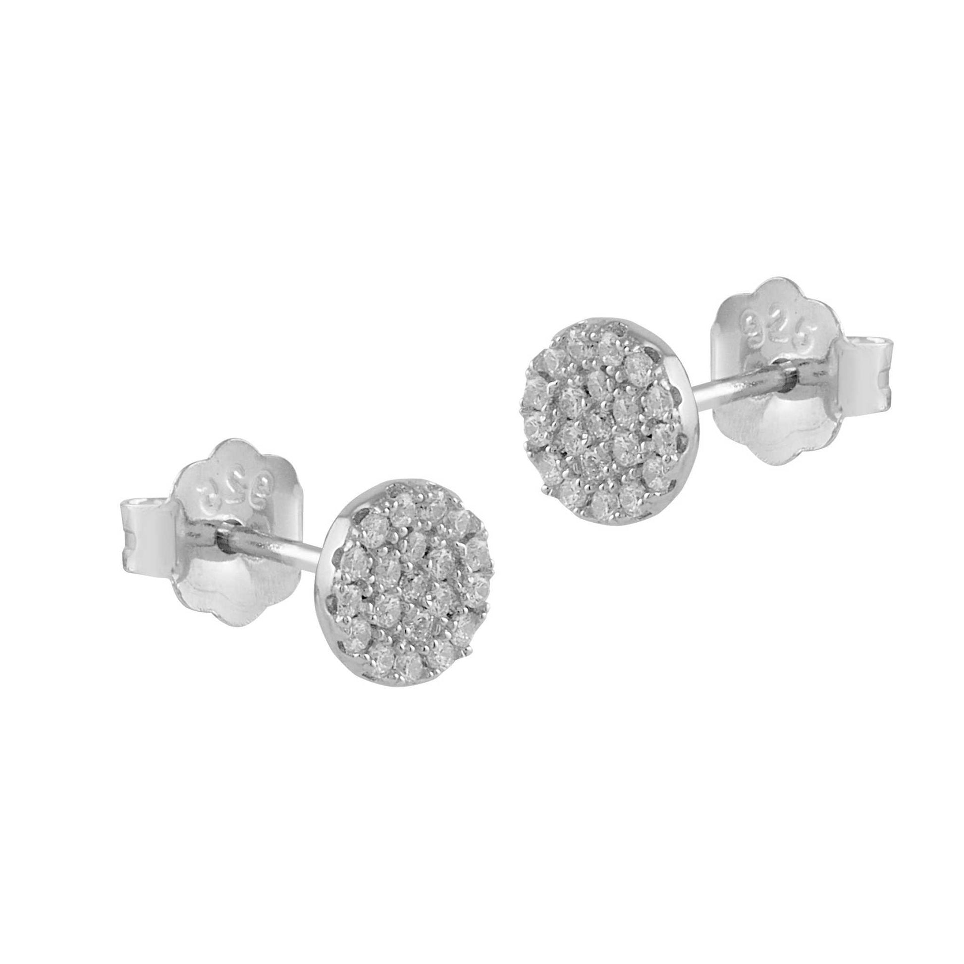 Pendientes Steffi botón de plata y circonitas blancas