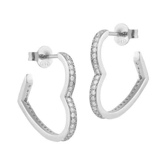 Pendientes de plata en forma de corazón  con circonitas blancas
