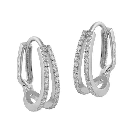Pendientes de plata y circonitas blancas en dos carriles
