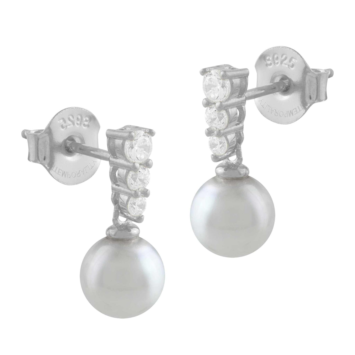 Pendientes de plata y circonitas con perla al final