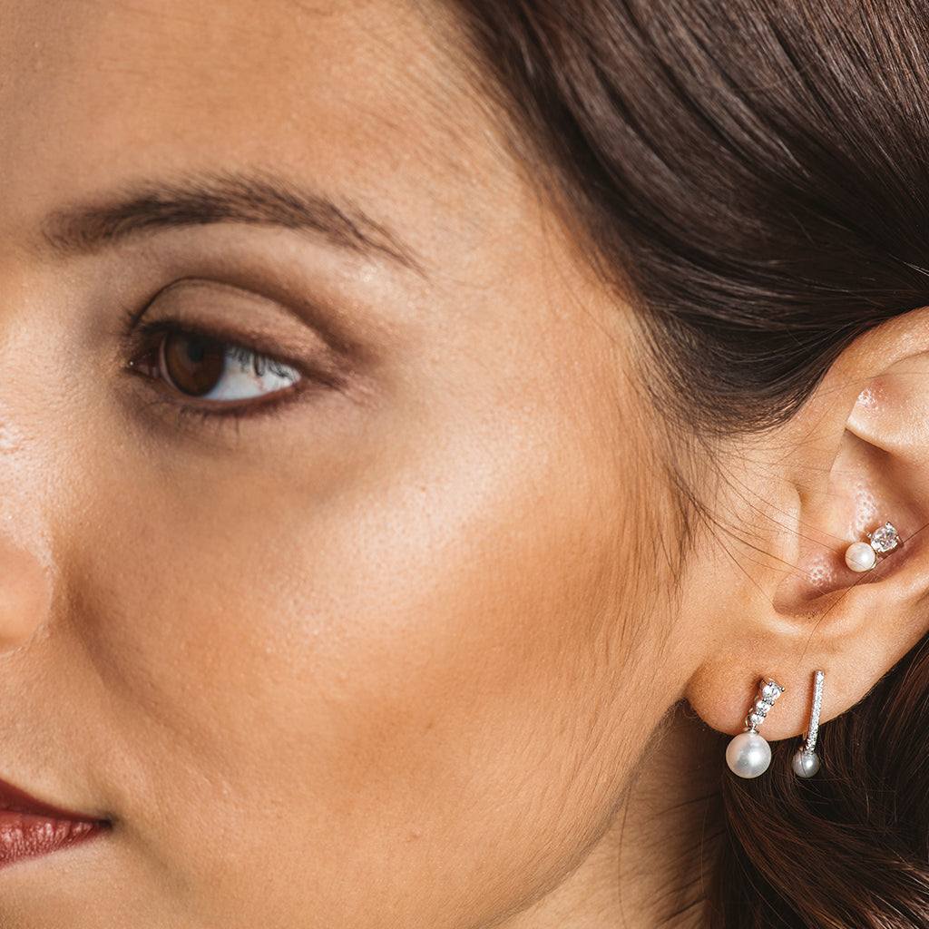 Pendientes de plata con perla y circonitas