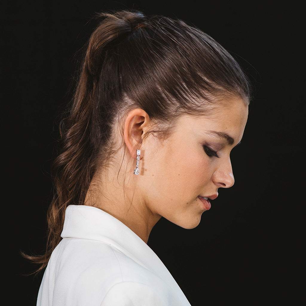 Silver and white zircon earrings