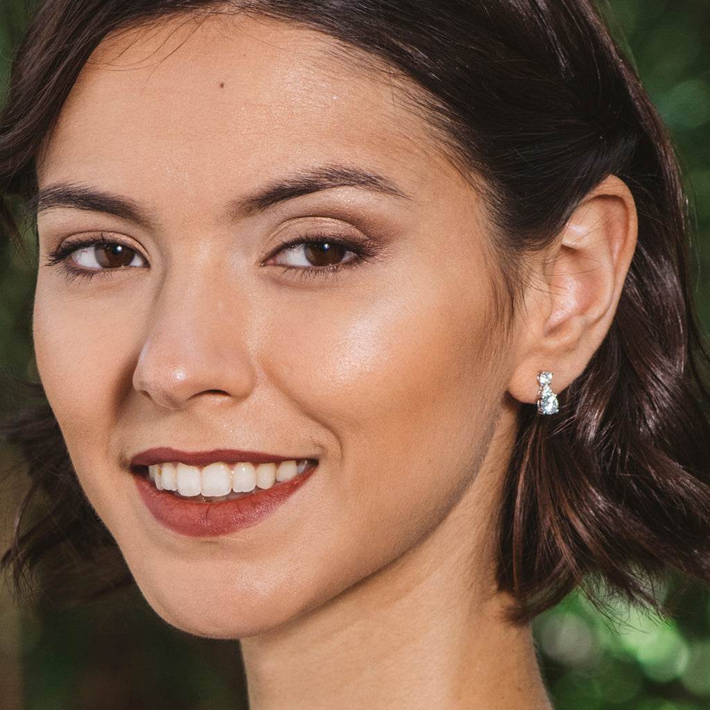 Silver and white zircon earrings