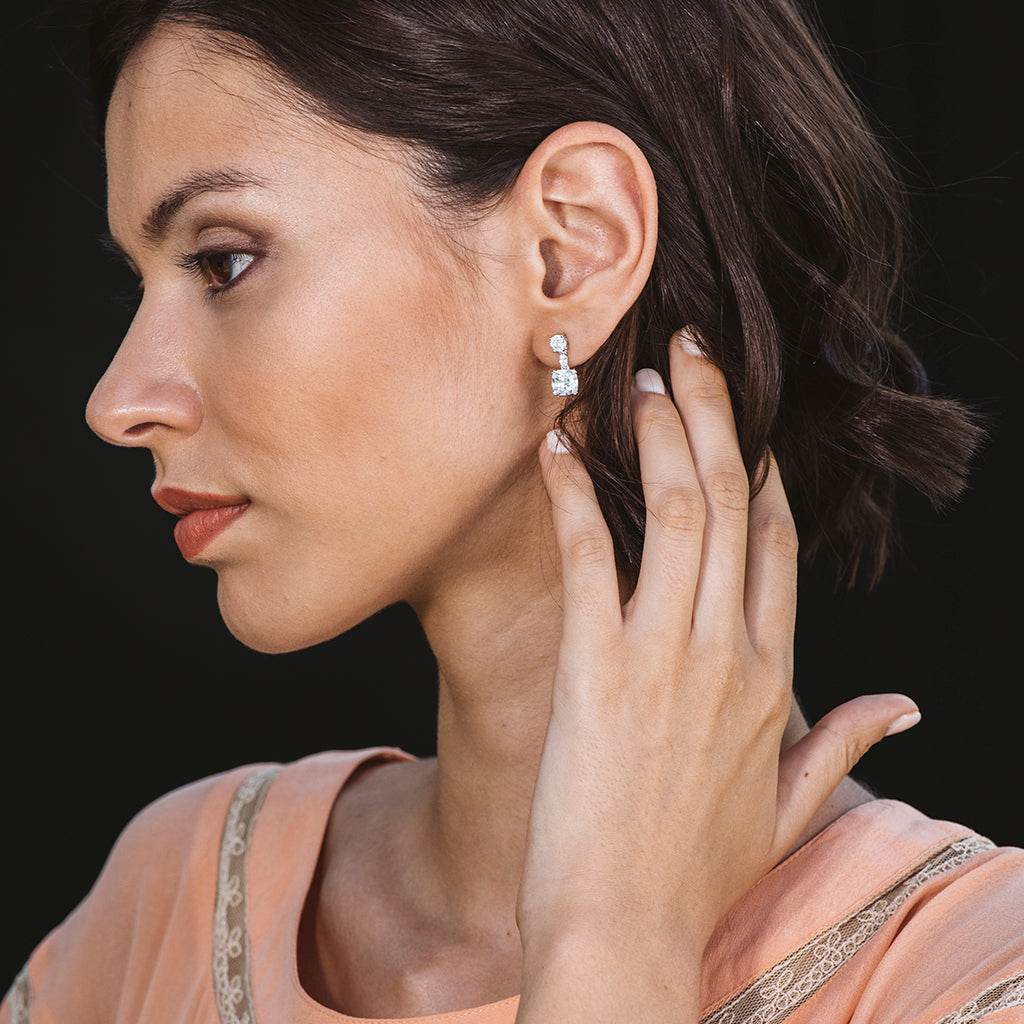 Pendientes de plata y colgante circonita blanca cuadrada