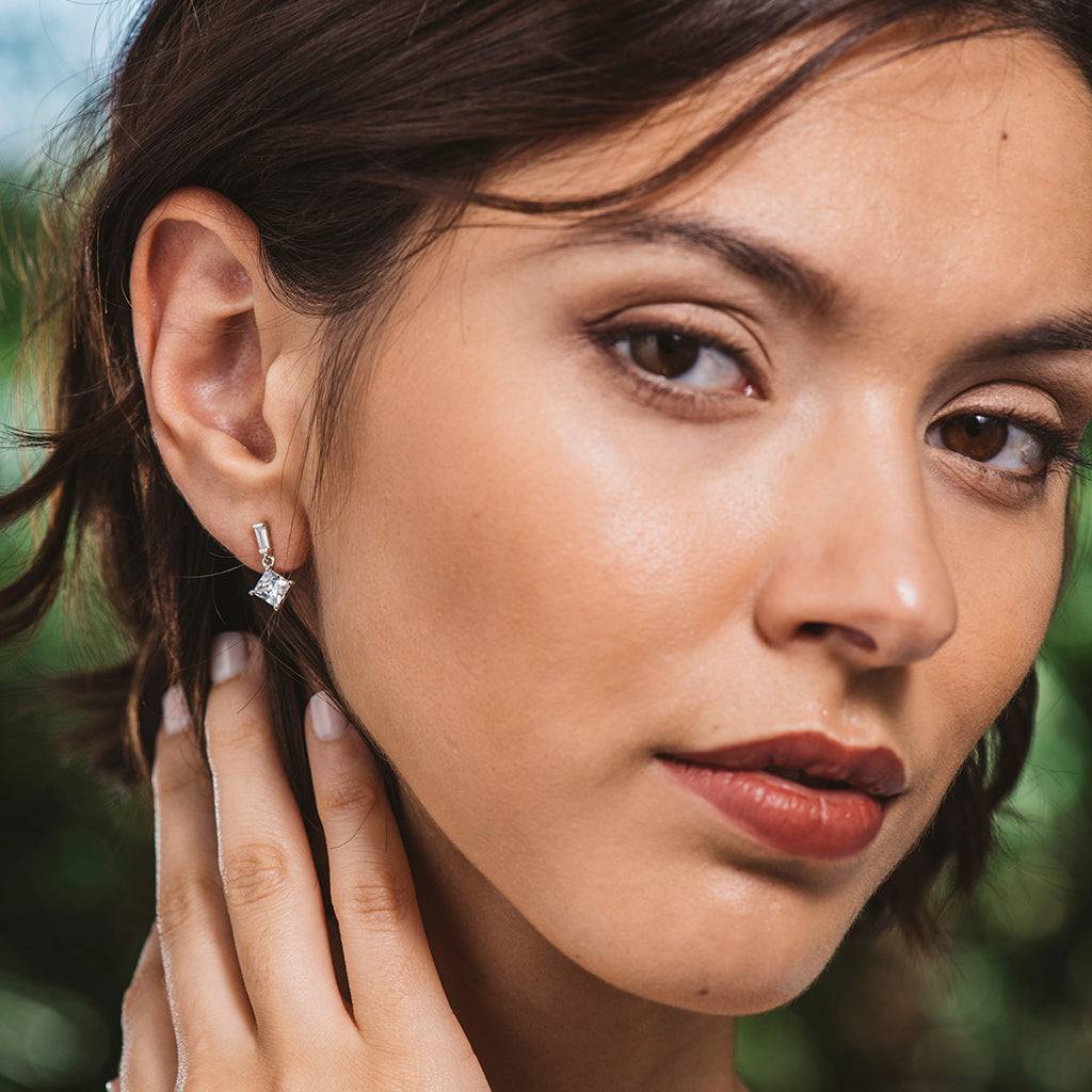 Pendientes plata rombo circonita blanca