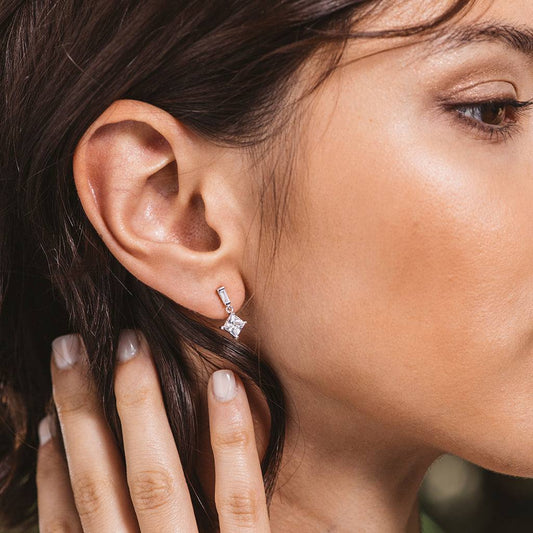 Pendientes plata rombo circonita blanca